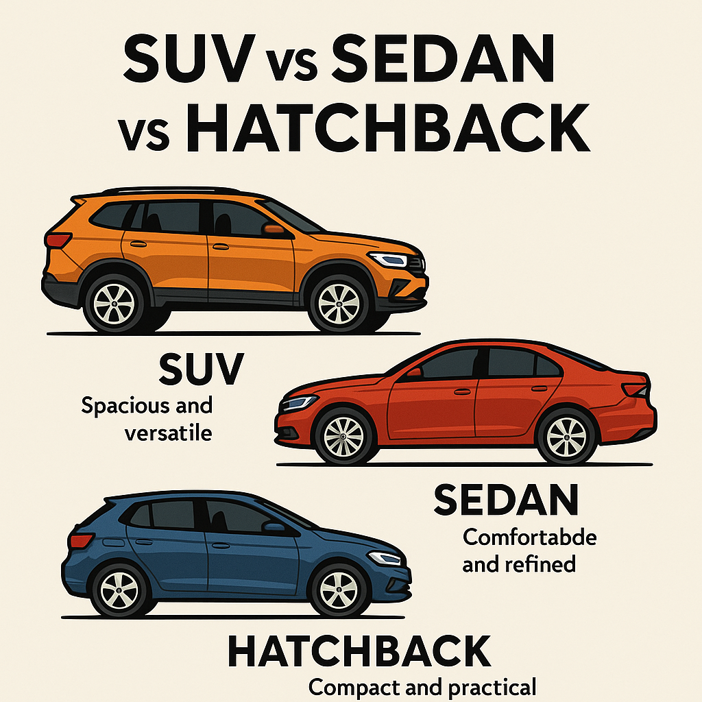 Suv vs Sedan vs Hatchback illustration